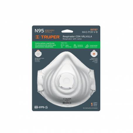 Respirador N95 con válvula para polvos y partículas Truper
